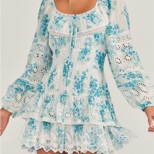 LoveShackFancy Tayton Embroidered Floral Lace Mini Dress